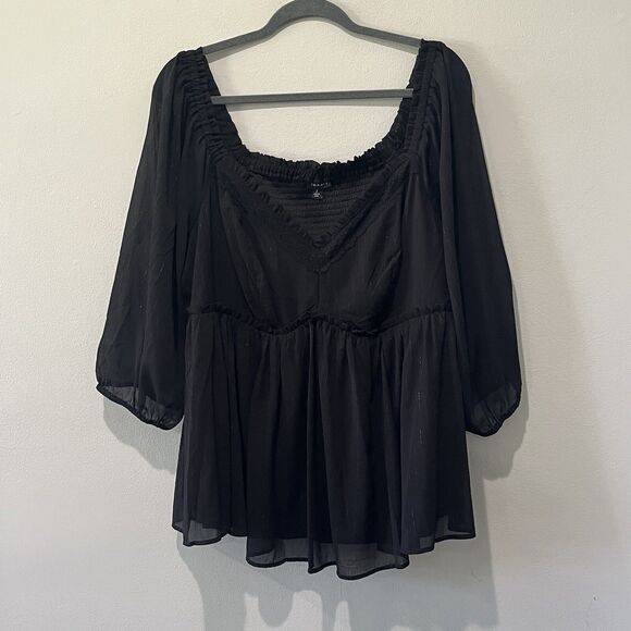 Torrid Top Women’s 2X Black Babydoll Crinkle Chiffon Blouson Whimsigoth Fairy - Picture 1 of 9